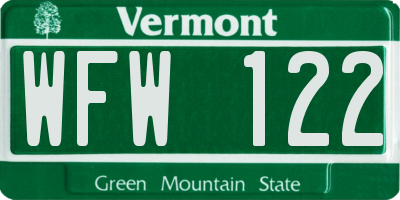 VT license plate WFW122
