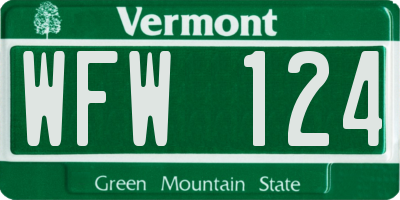 VT license plate WFW124