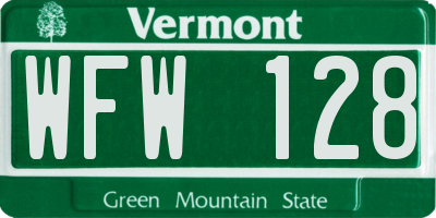 VT license plate WFW128