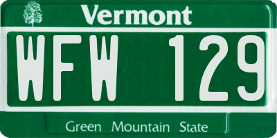 VT license plate WFW129
