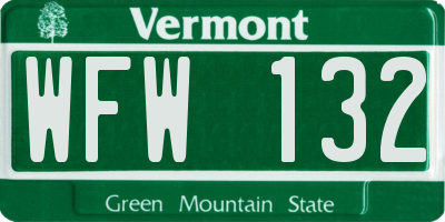 VT license plate WFW132