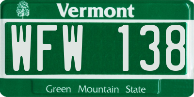 VT license plate WFW138