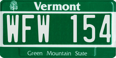 VT license plate WFW154