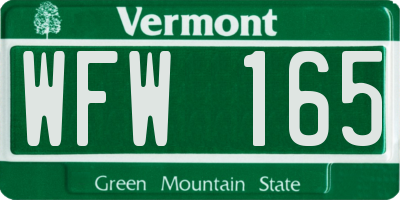 VT license plate WFW165