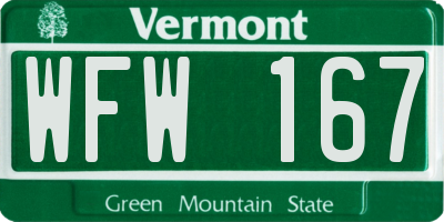 VT license plate WFW167