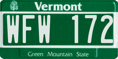 VT license plate WFW172