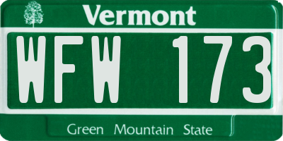 VT license plate WFW173