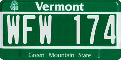 VT license plate WFW174