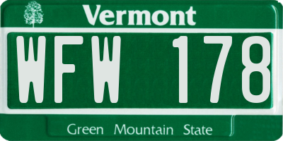 VT license plate WFW178