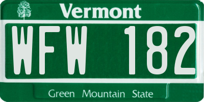 VT license plate WFW182
