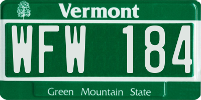VT license plate WFW184