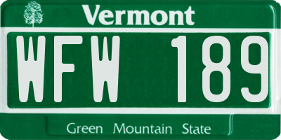 VT license plate WFW189
