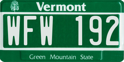 VT license plate WFW192