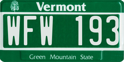 VT license plate WFW193