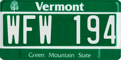 VT license plate WFW194