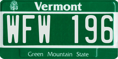 VT license plate WFW196