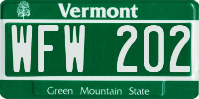 VT license plate WFW202
