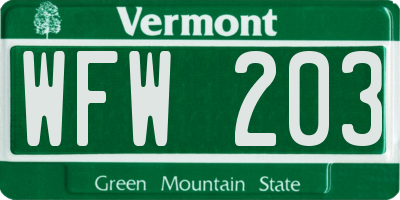 VT license plate WFW203