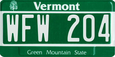 VT license plate WFW204