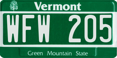 VT license plate WFW205