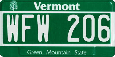 VT license plate WFW206