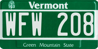 VT license plate WFW208