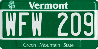 VT license plate WFW209