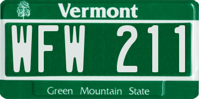 VT license plate WFW211