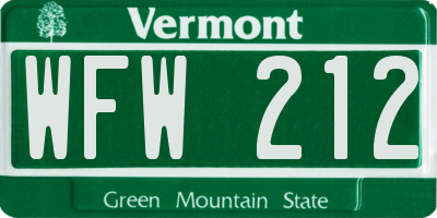 VT license plate WFW212