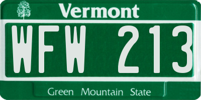 VT license plate WFW213