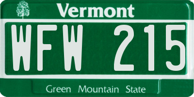 VT license plate WFW215