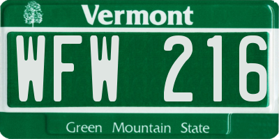 VT license plate WFW216