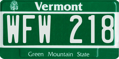 VT license plate WFW218