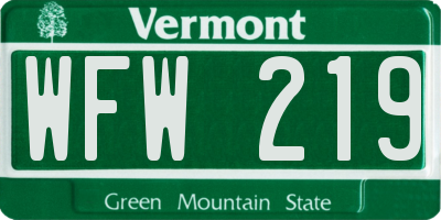 VT license plate WFW219