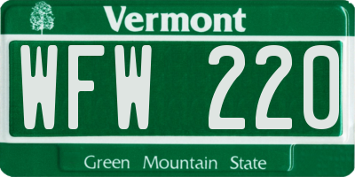 VT license plate WFW220