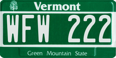 VT license plate WFW222