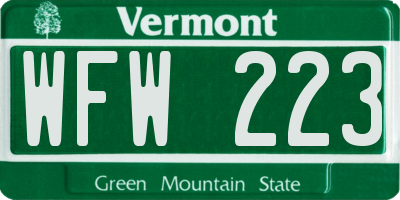 VT license plate WFW223