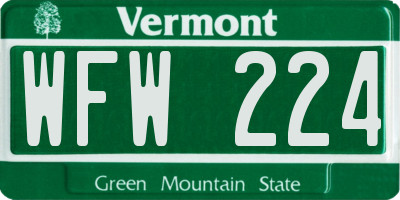 VT license plate WFW224