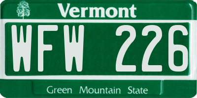 VT license plate WFW226