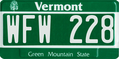 VT license plate WFW228