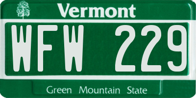 VT license plate WFW229