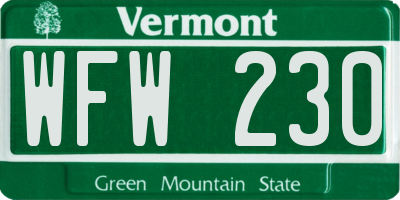 VT license plate WFW230