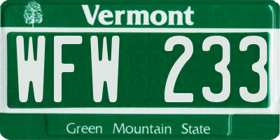 VT license plate WFW233
