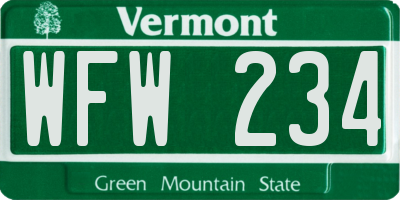 VT license plate WFW234