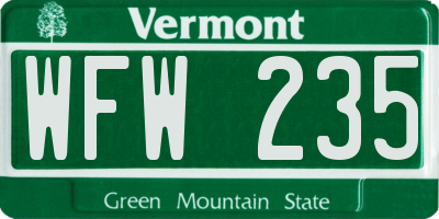VT license plate WFW235