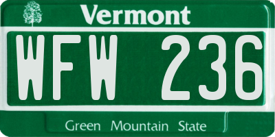VT license plate WFW236