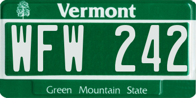 VT license plate WFW242