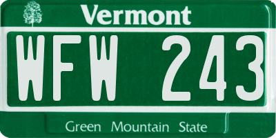 VT license plate WFW243