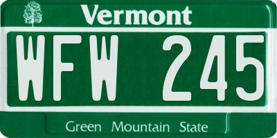VT license plate WFW245