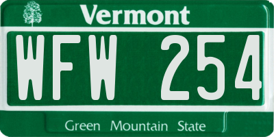 VT license plate WFW254